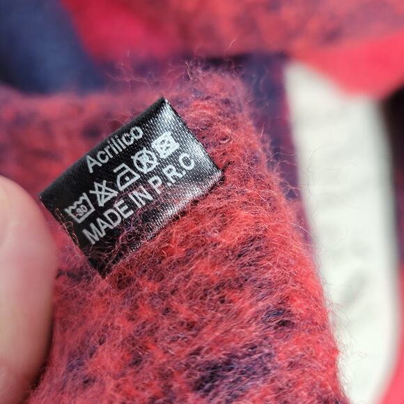 Unbranded Red & Navy Plaid Fringed Acrylic Knit Scarf - Picture 5 of 6